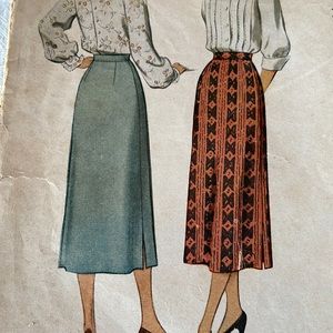 Vintage McCall printed pattern, #7245, for long skirt, ca 1940's, Waist 28"